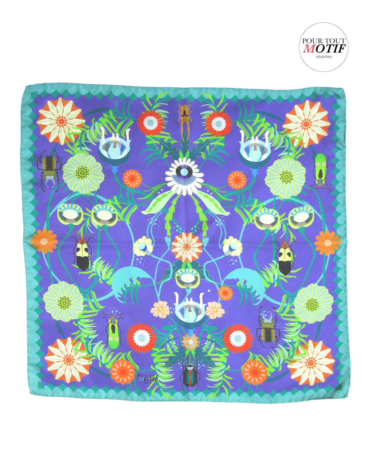 Gavroche soie fleuri violet et vert 45cm