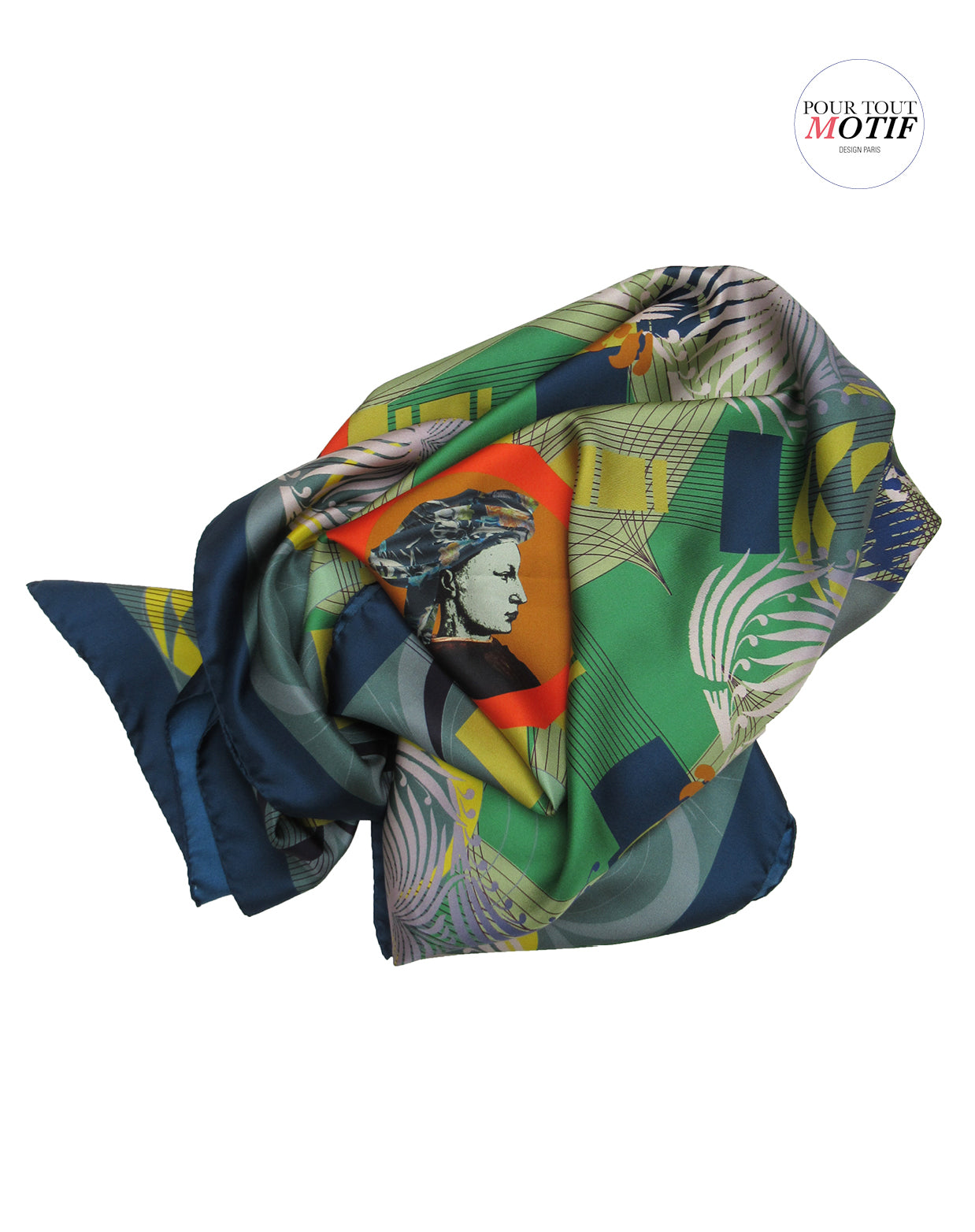 Foulard en soie de taille 70cm vert et marine