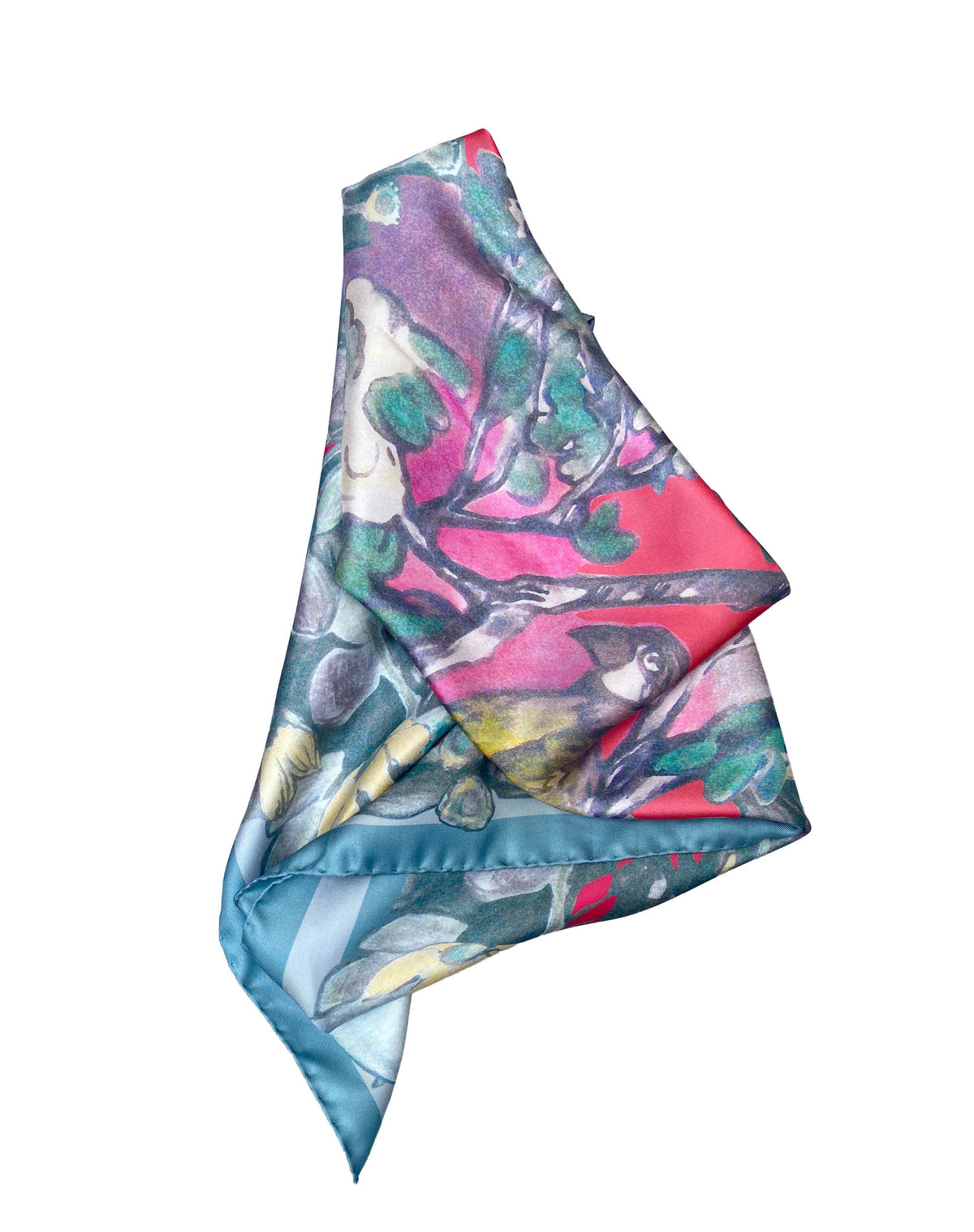 Foulard carré en soie 90cm "Paysage Perroquet"