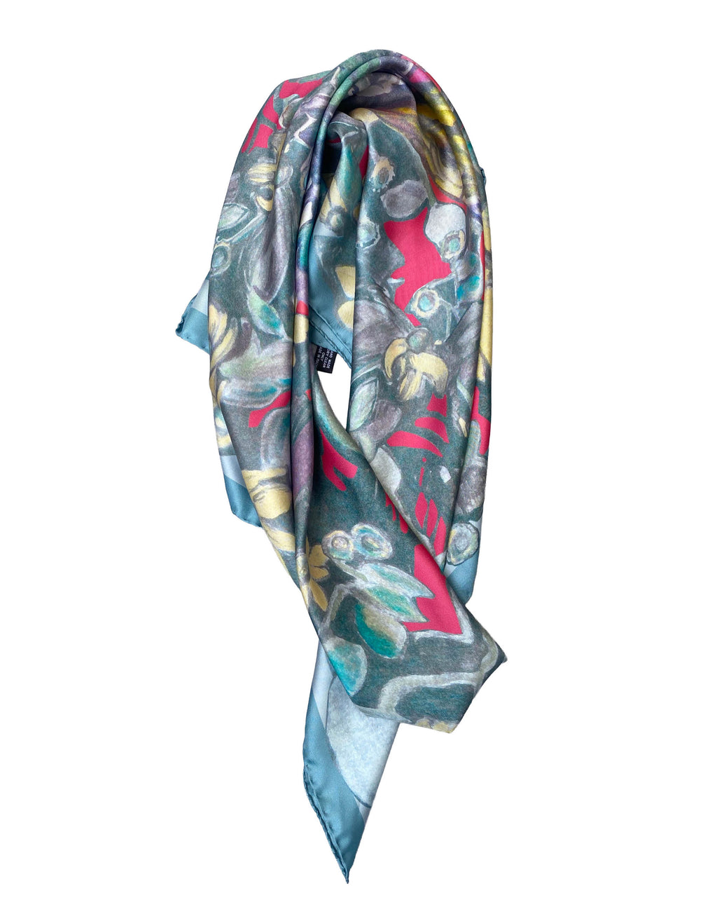 Foulard carré en soie 90cm "Paysage Perroquet"