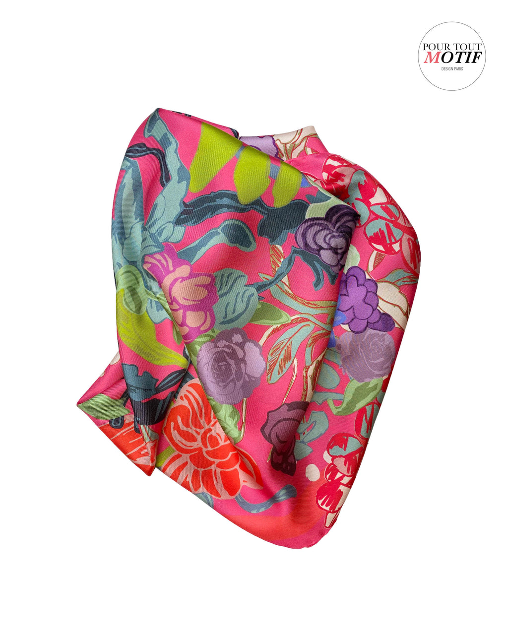 Foulard soie 70cm "Fleurs roses"