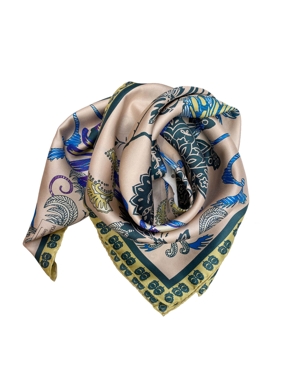 Foulard en soie Cachemire et oiseaux ivoire 68cm