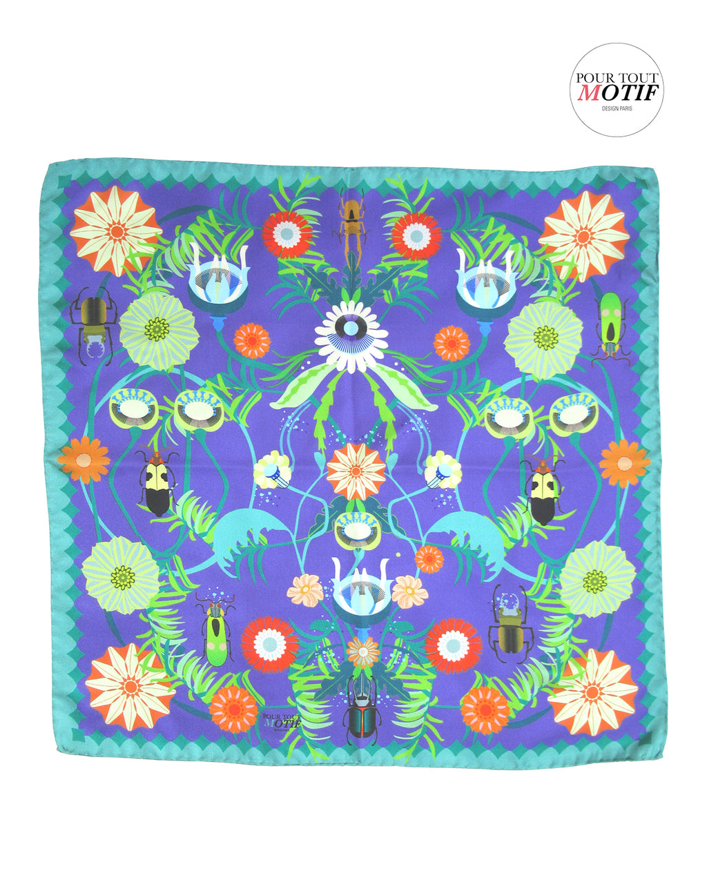 Gavroche soie fleuri violet et vert 45cm