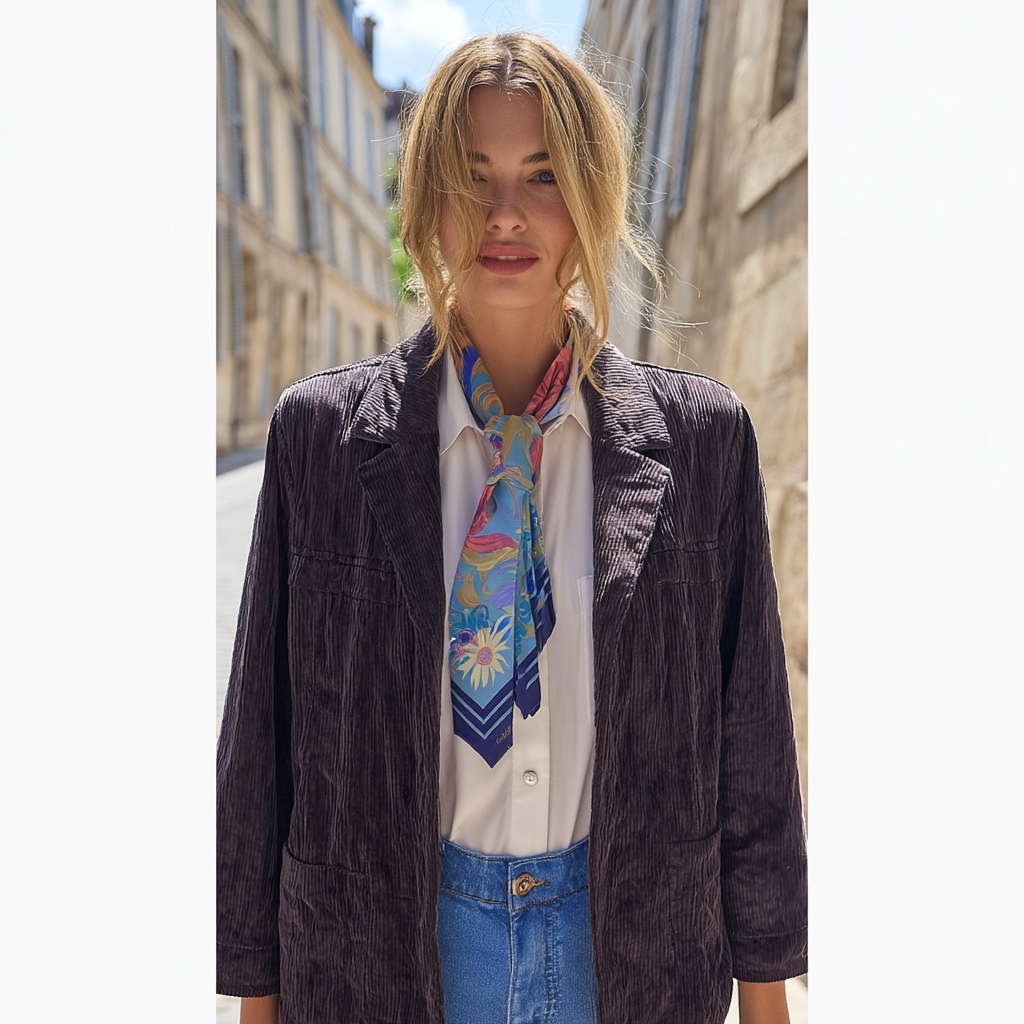 cravate soie femme, bleu turquoise, fleurie