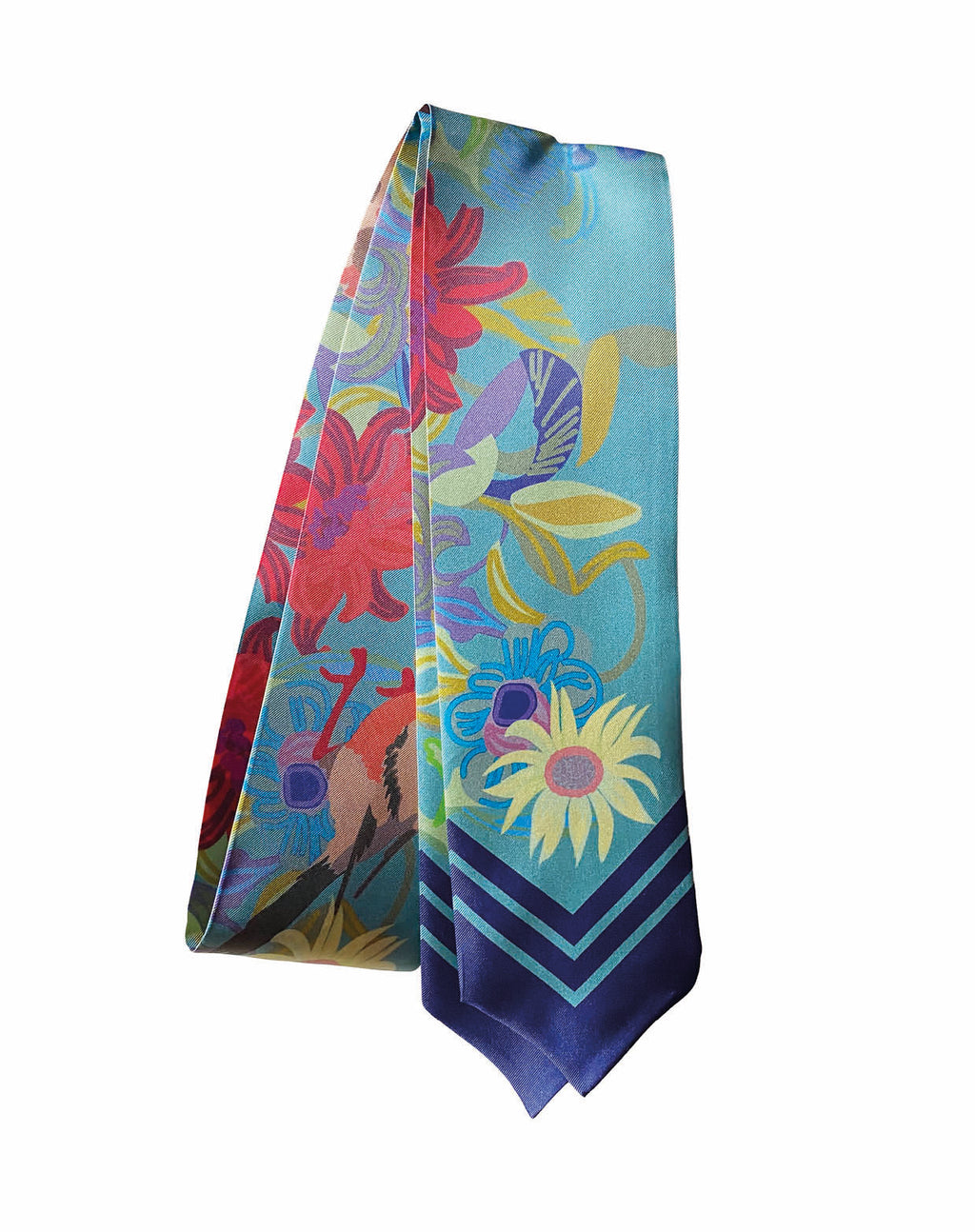 cravate soie femme, ruban en soie, accessoire femme soie, cravate féminine, bleu vert, motif fleuri, motif perroquet,  idée cadeau femme, élégance colorée, style bohème chic, accessoire cheveux soie