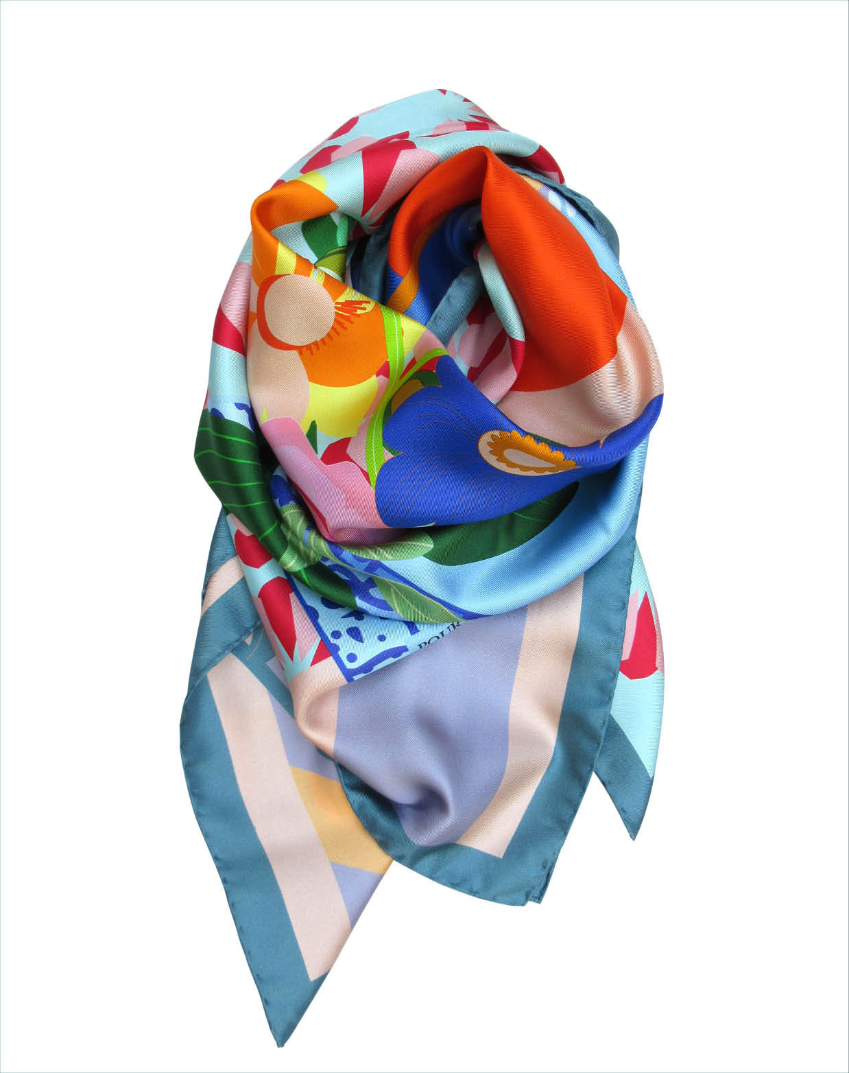 Foulard en soie 90cm, "Bouquet Paysage"