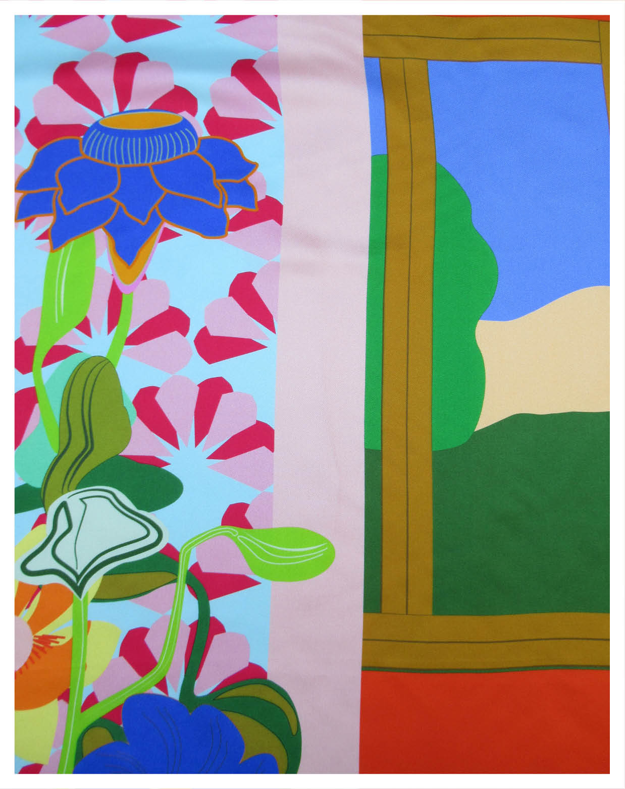 Foulard en soie 90cm, "Bouquet Paysage"