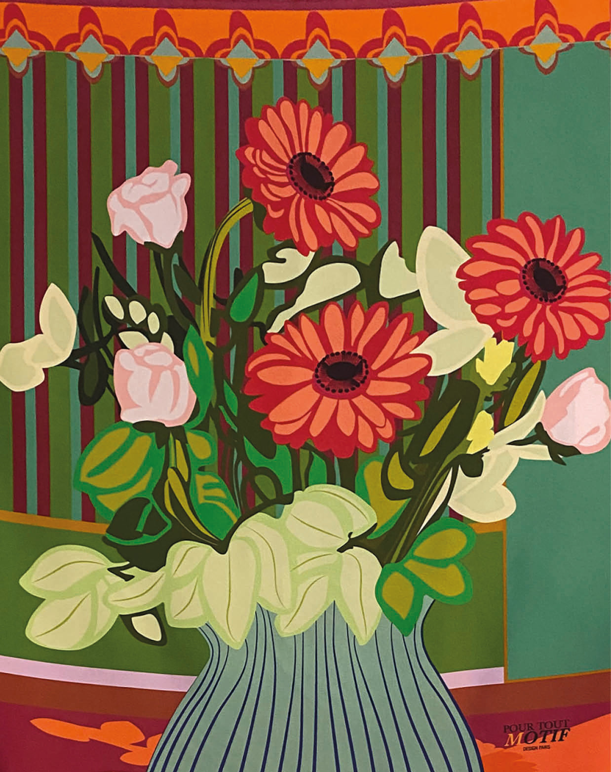 carré en soie 90cm, fleuri marguerites