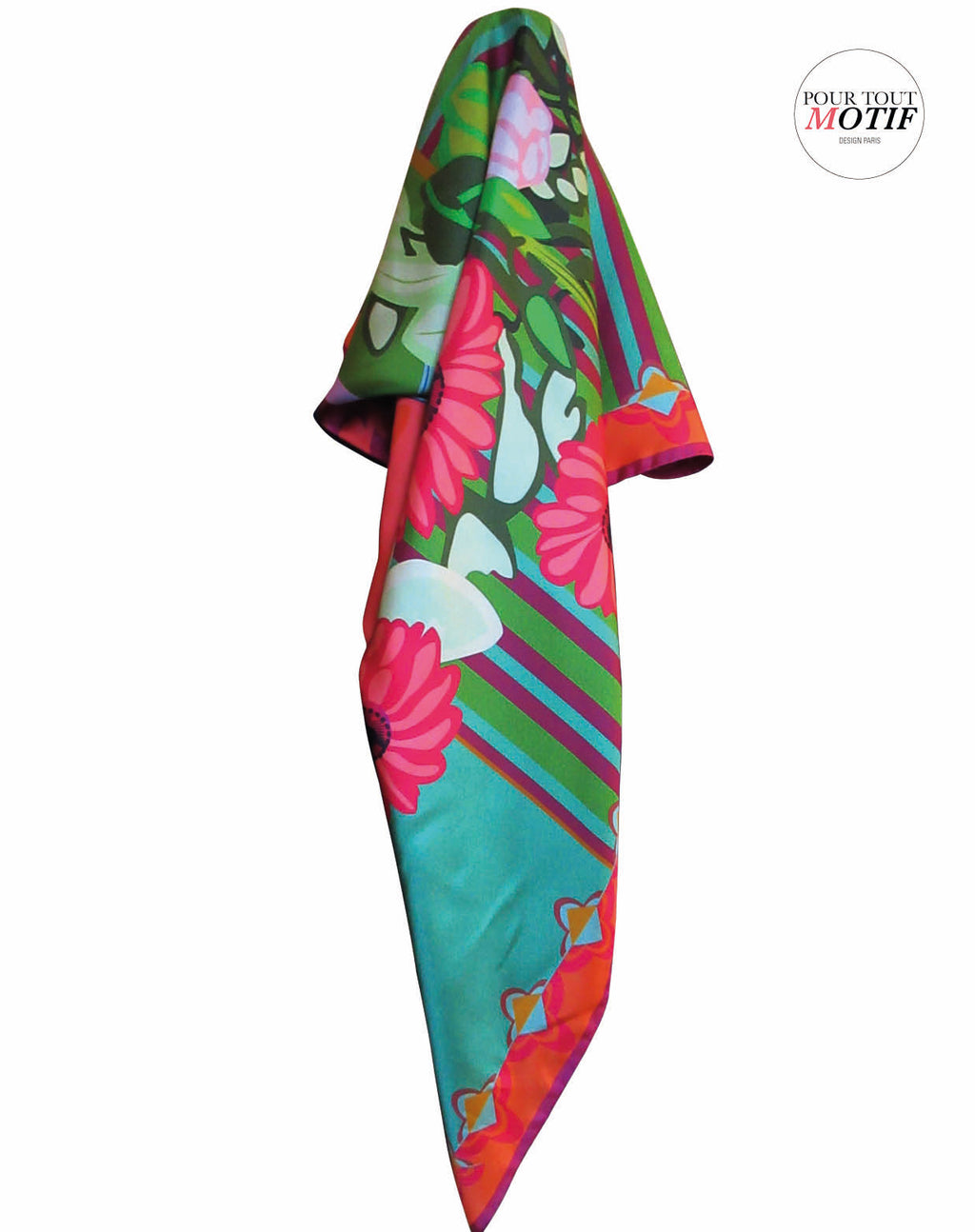 foulard en soie Marguerites carré de 90cm coloré