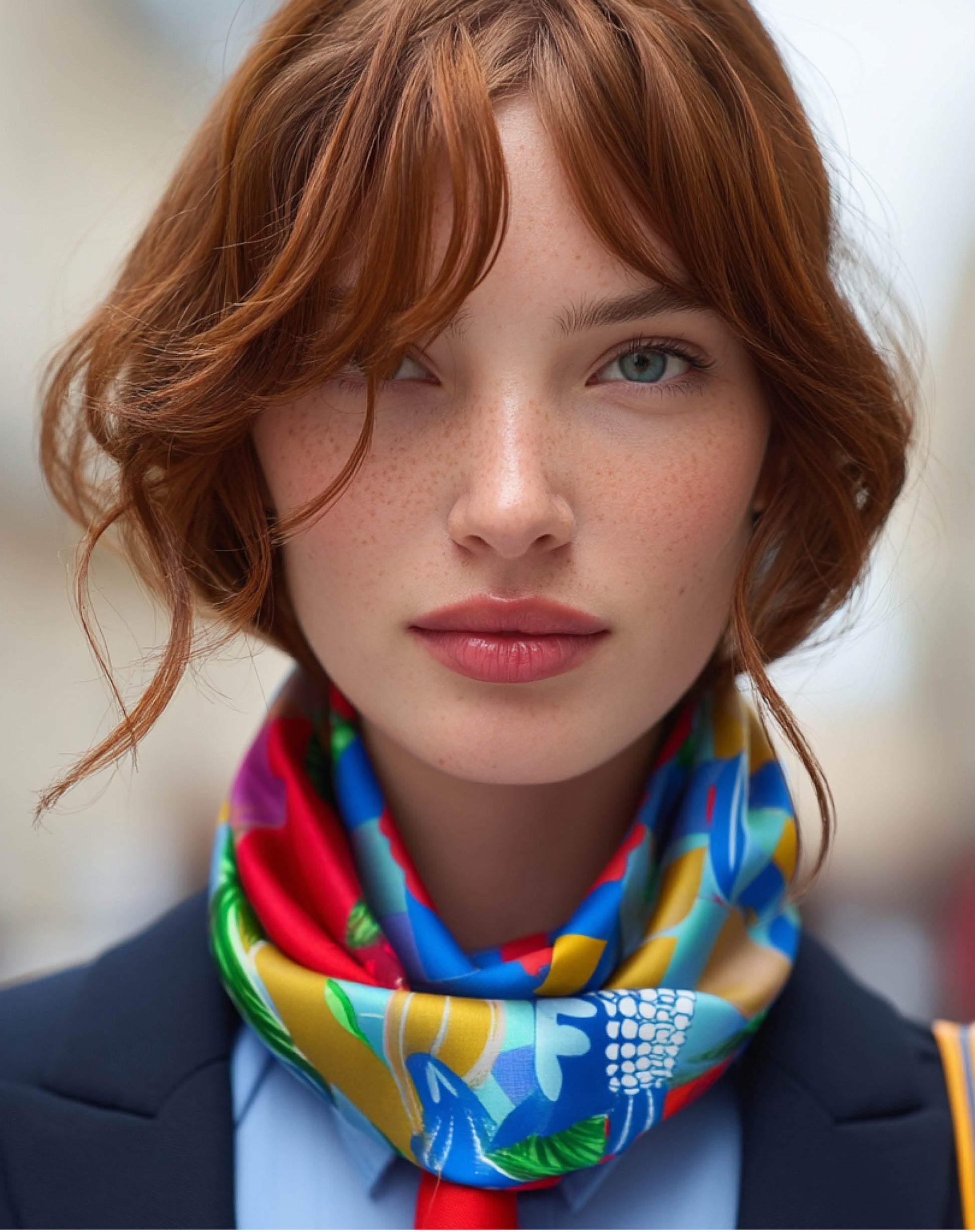 Foulard en soie 70cm, "Jardin bleu, Poterie"