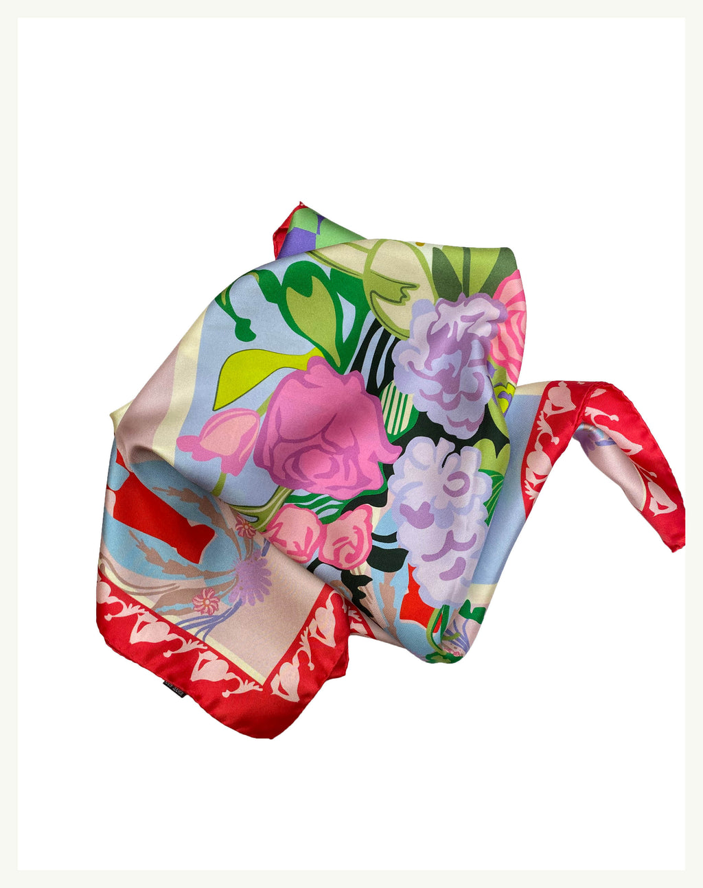 Foulard soie "Bouquet Lilas sur fond pastel"