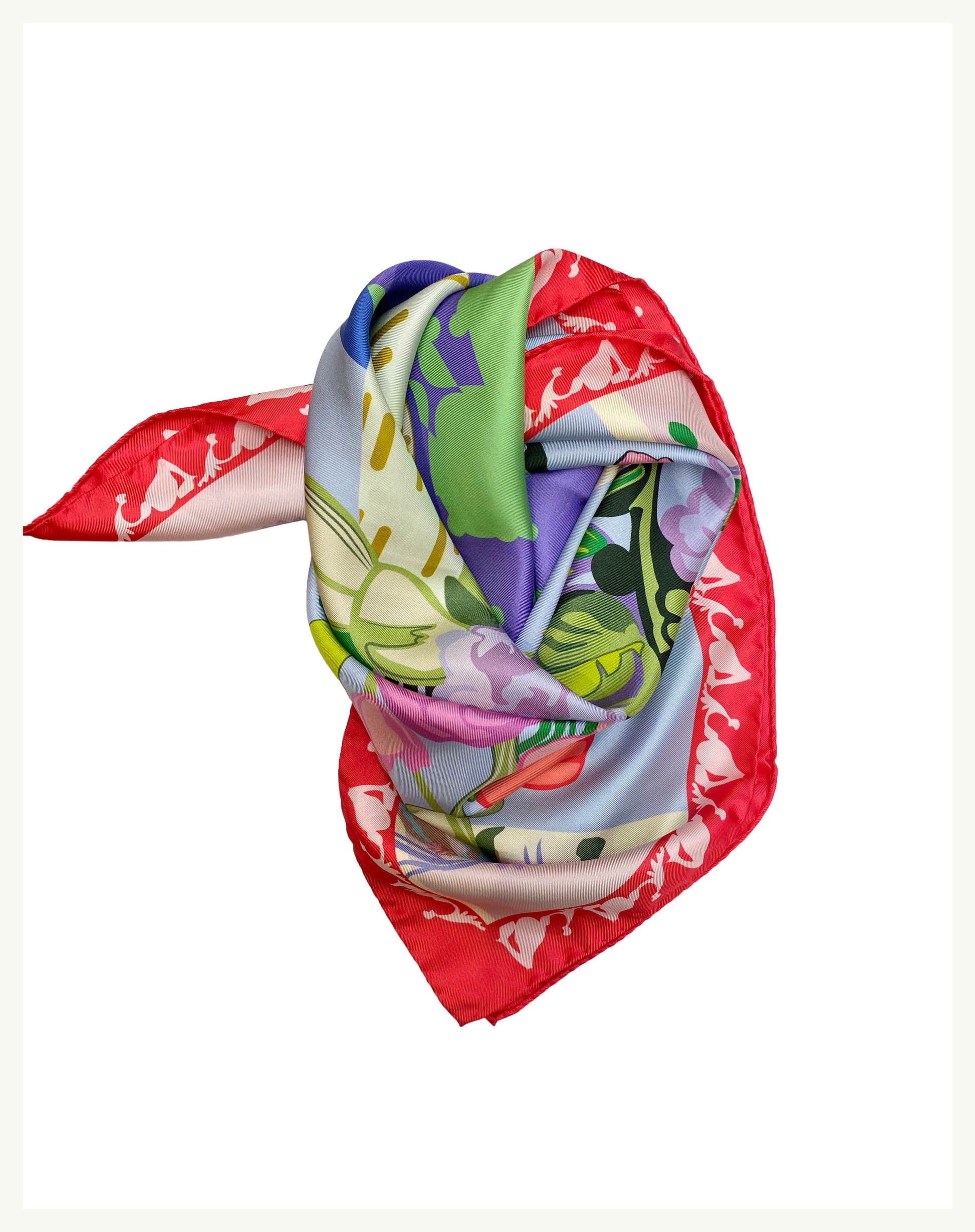 Foulard soie "Bouquet Lilas sur fond pastel"