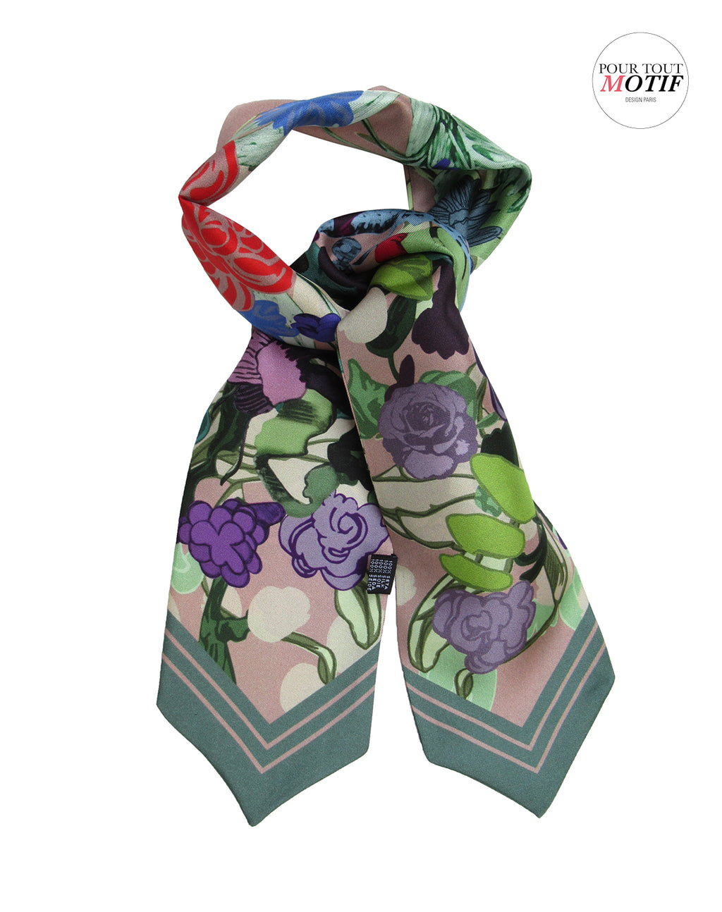 cravate  soie femme rose fleurie