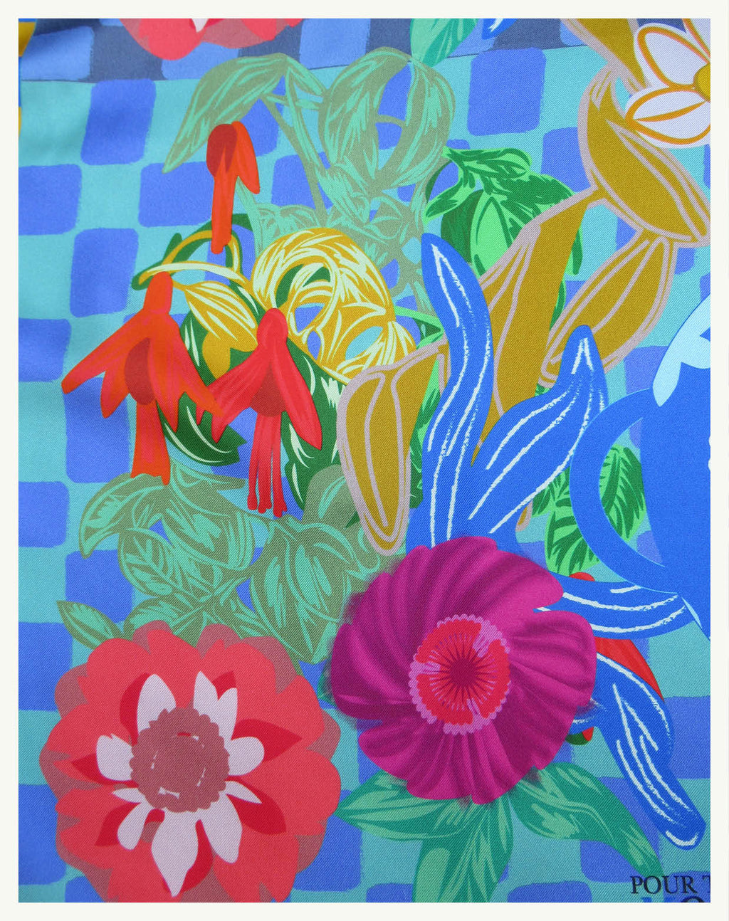 Foulard en soie 70cm, "Jardin bleu, Poterie"