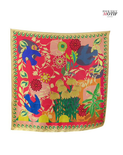 TONGSHI écharpe en soie tissu foulard multicolore fleur 90 x TONGSHI écharpe en soie tissu foulard multicolore fleur 90 x