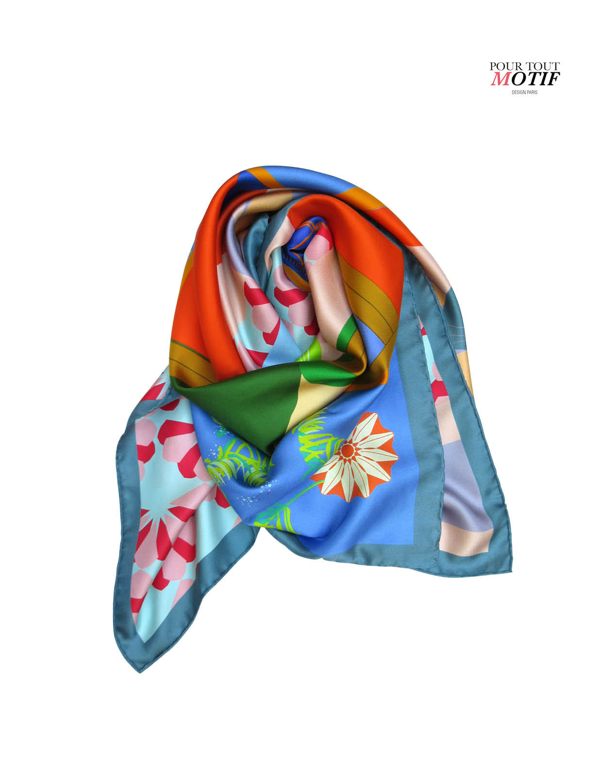 Foulard en soie 90cm, "Bouquet Paysage"
