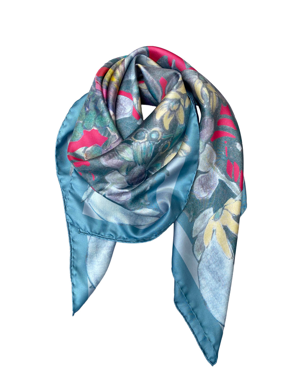 Foulard carré en soie 90cm "Paysage Perroquet"