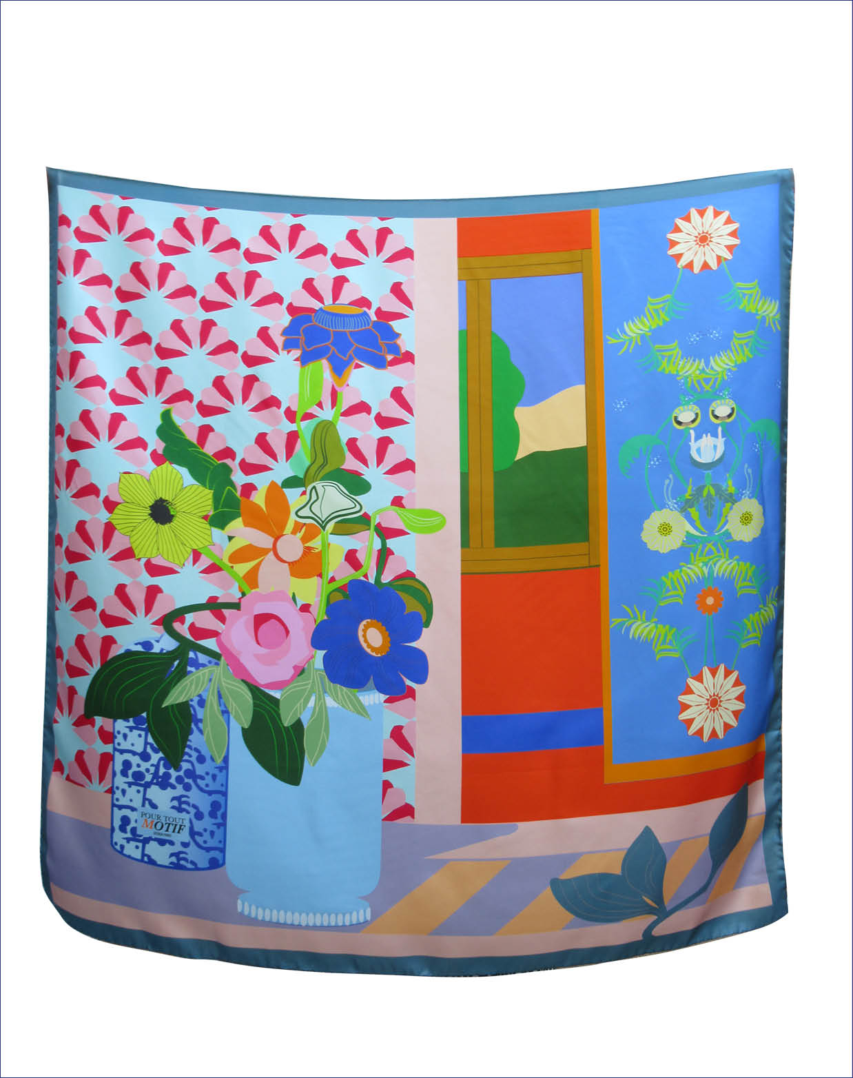 Foulard en soie 90cm, "Bouquet Paysage"