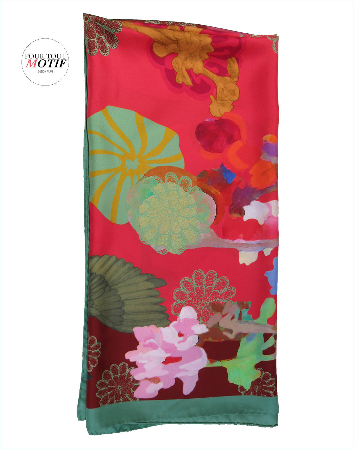foulard rouge en soie 110cm