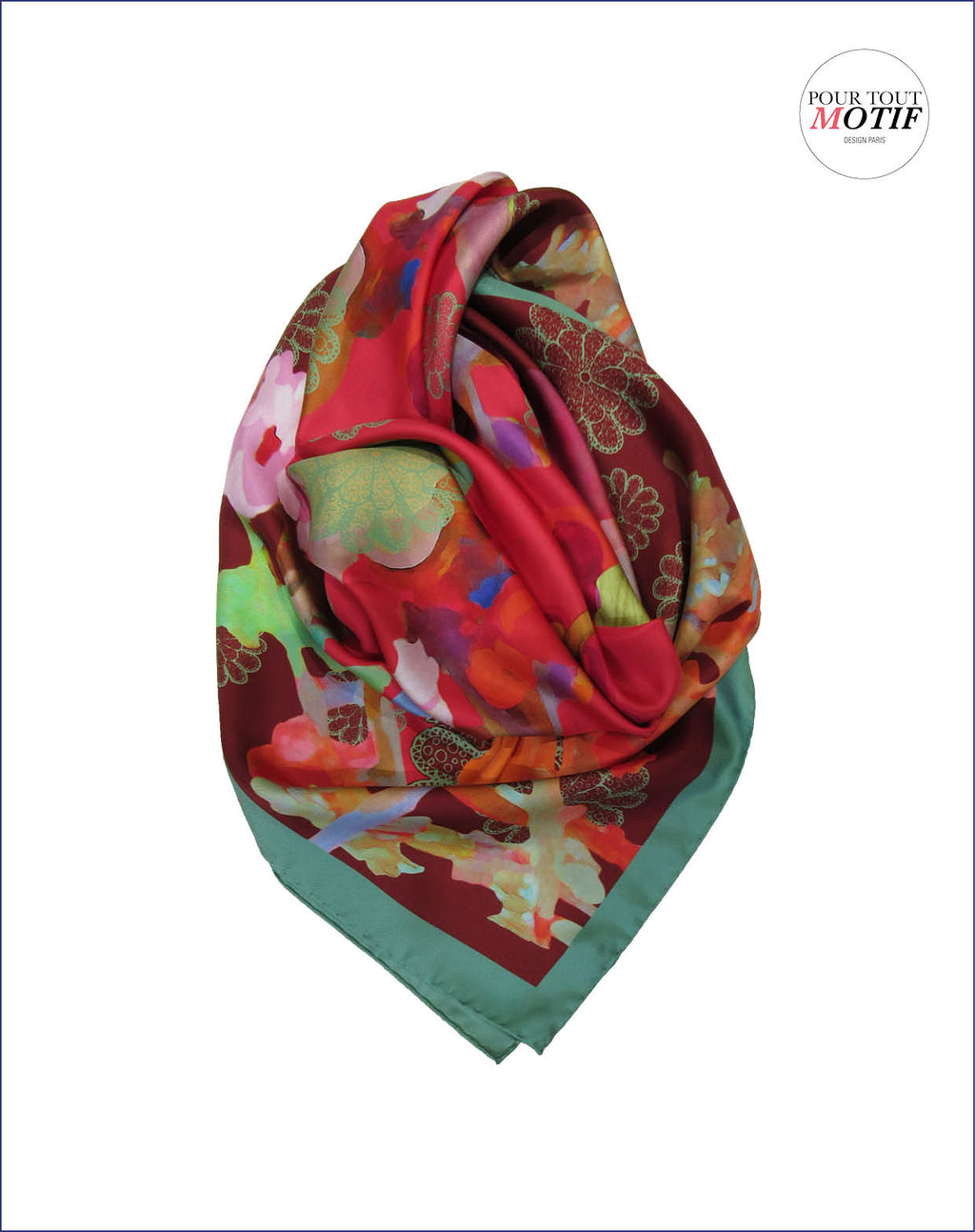 Foulard en soie rouge et vert 110cm