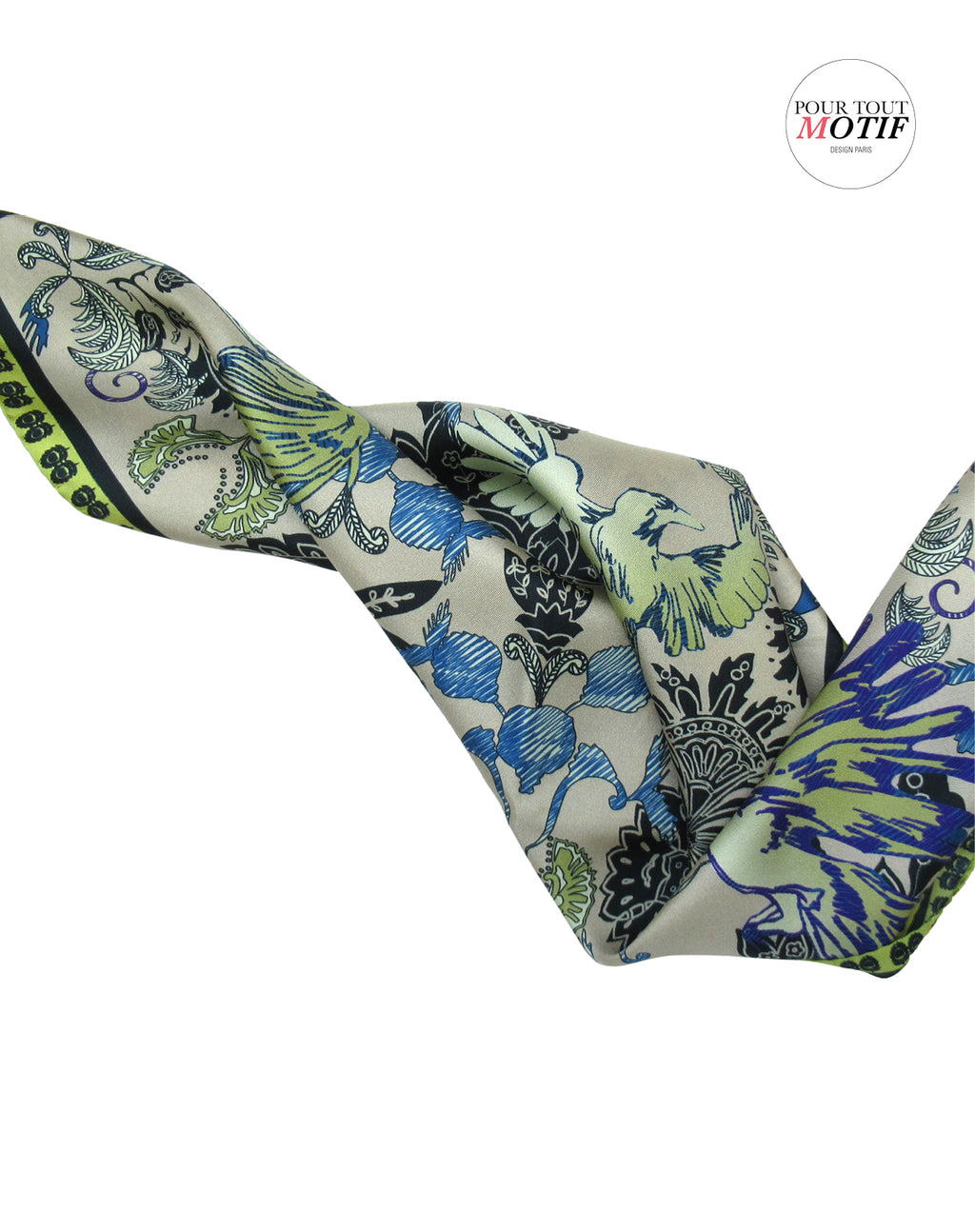 Carré de soie "cachemire et oiseaux ivoire" 45cm