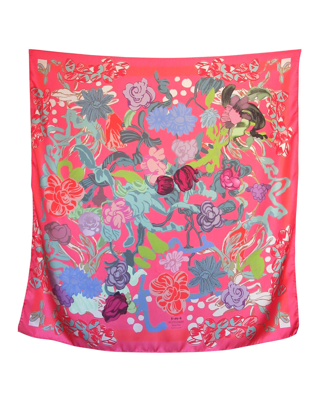 Foulard "Fleurs Roses" Carré de soie de 110cm