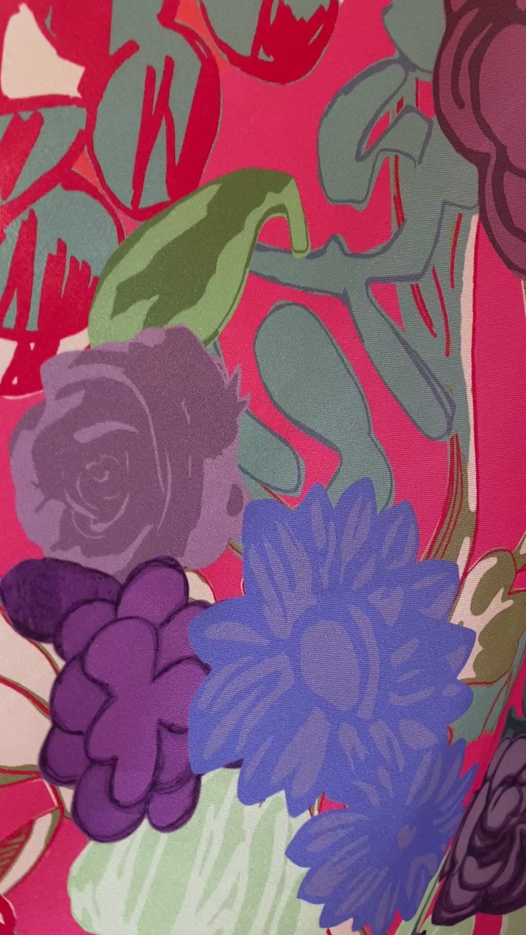 Carré de soie 110cm fleuri rose rouge
